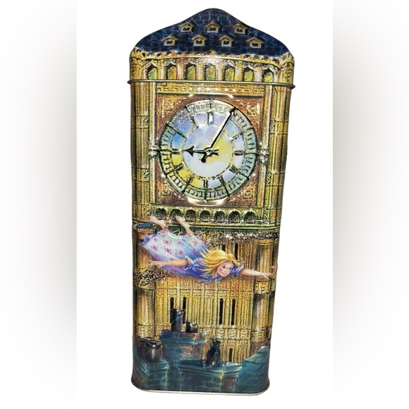 Churchill’s Peter Pan Flying Over Big Ben Embossed Tin Coin Bank Vintage - Picture 2 of 6